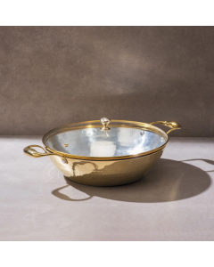 Flat Base Brass Kadhai with Glass Lid-Naturally non stick