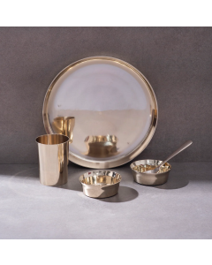 Bronze Thaali Set 11" - 5 pcs (Thaali, 2 bowls, glass, spoon)